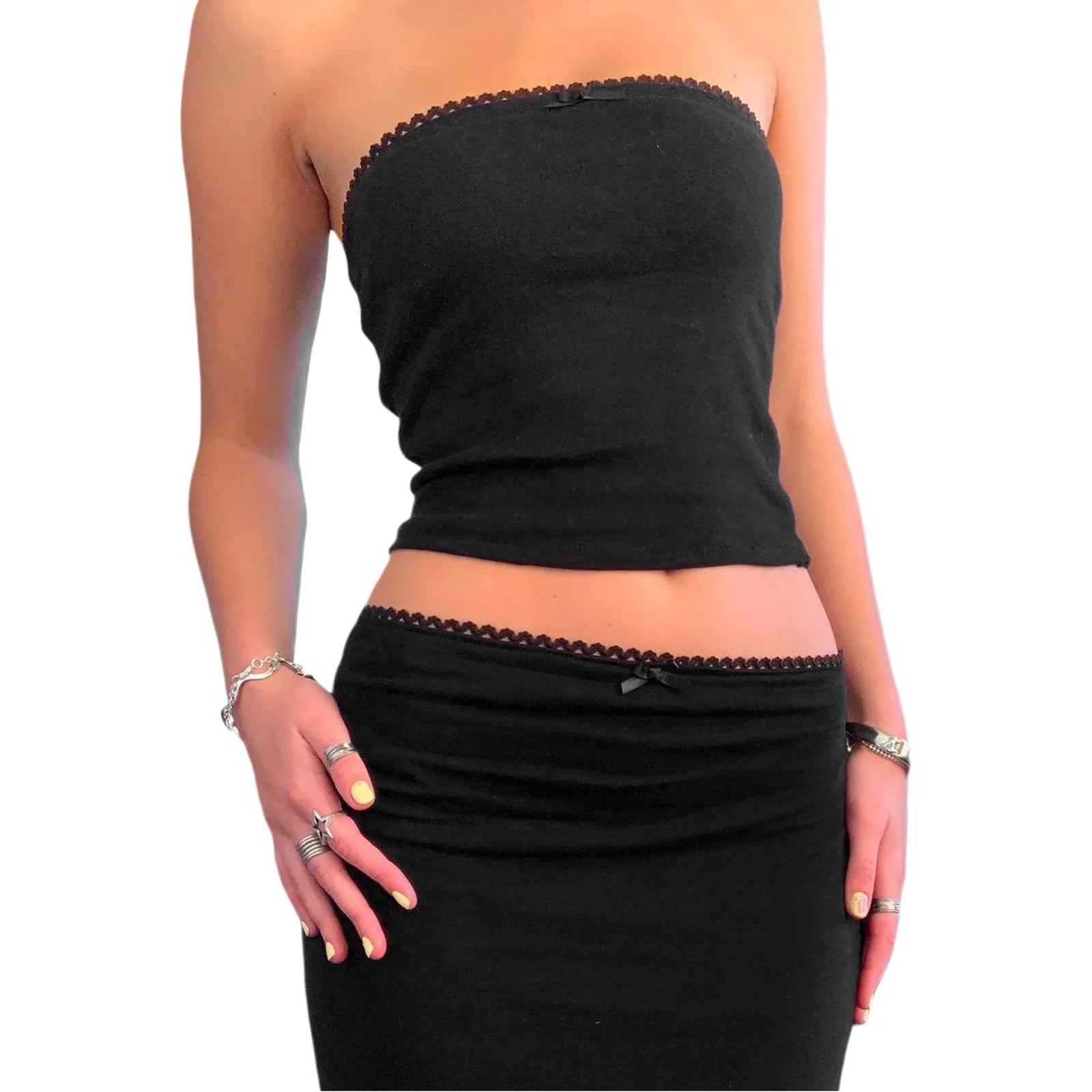 Zweiteiler mit Bandeau-Top & Bleistiftrock – Sommerliches Spitzen-Set für Damen | Beach & Streetwear Look